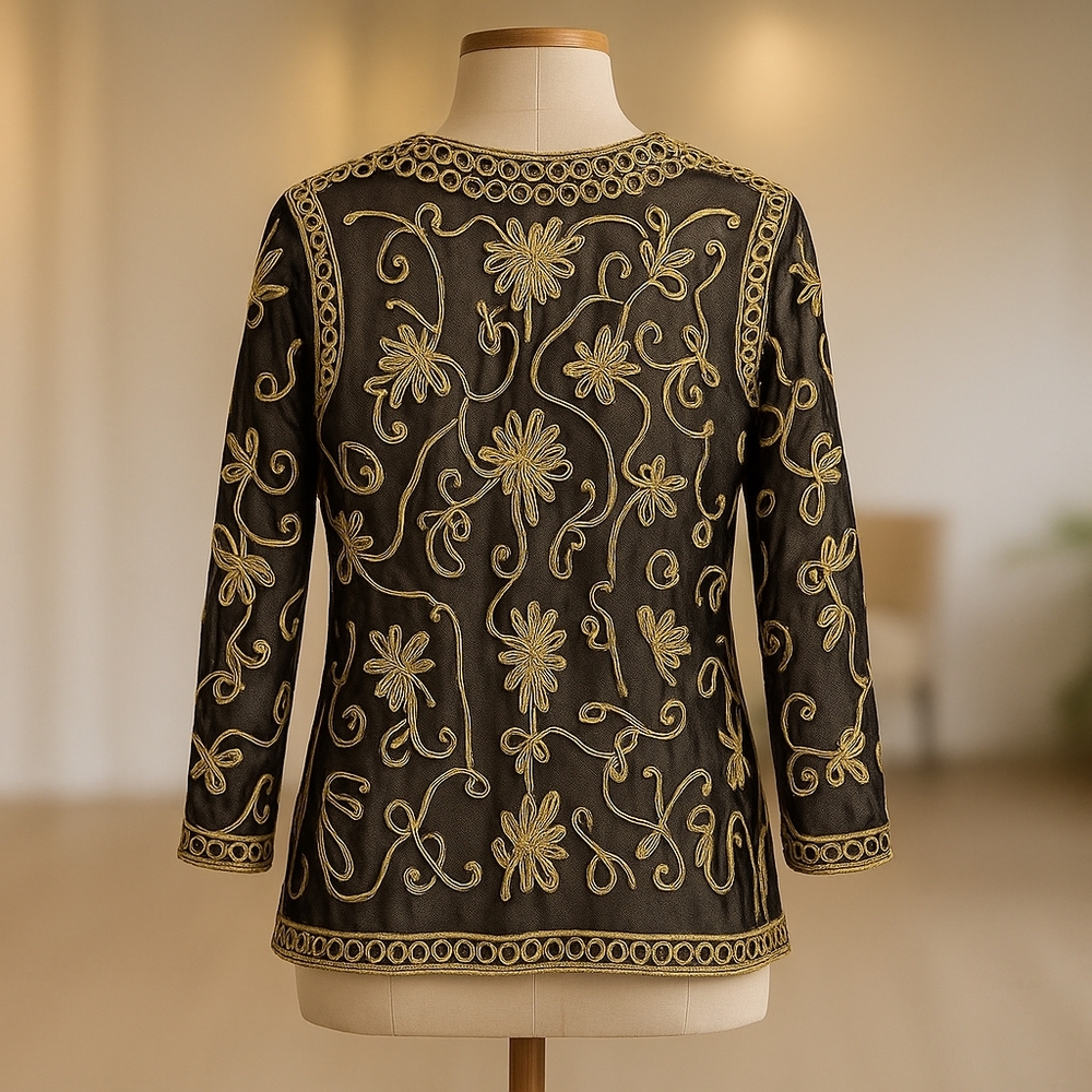 VICTOR COSTA Occasion Sheer Embroidered Jacket Size L Likely 1990s vintage - Picture 2 of 5